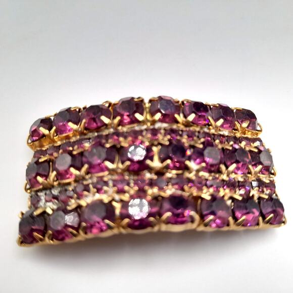 Vintage Purple Rhinestone Shoe Clips, Gold Plated, 1960s - Picture 6 of 10
